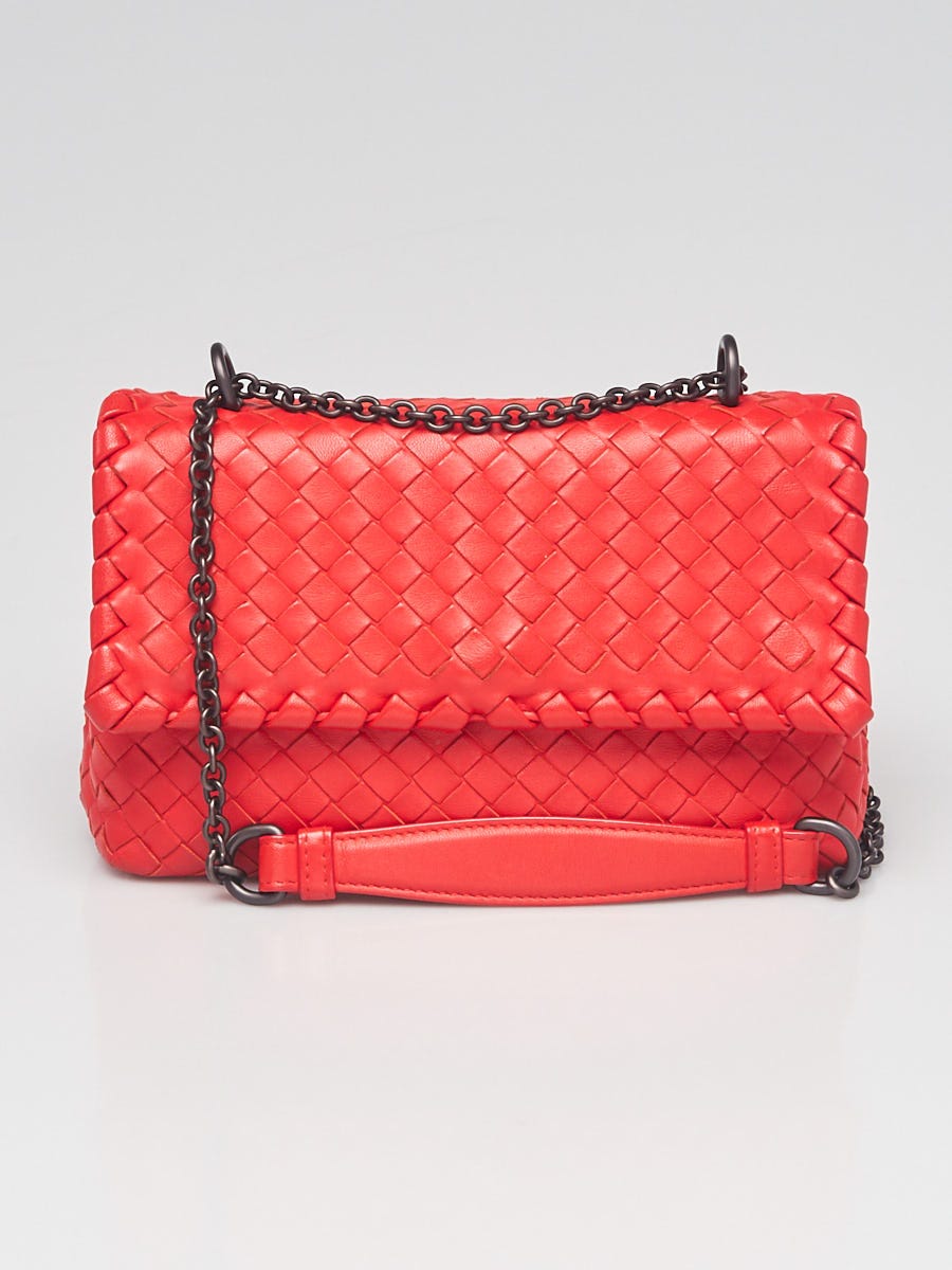 Bottega Veneta Red Intrecciato Woven Nappa Leather Olimpia Bag