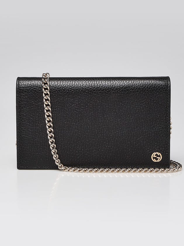 Gucci Black Pebbled Leather Betty Shanghai Wallet-on-Chain Clutch Bag