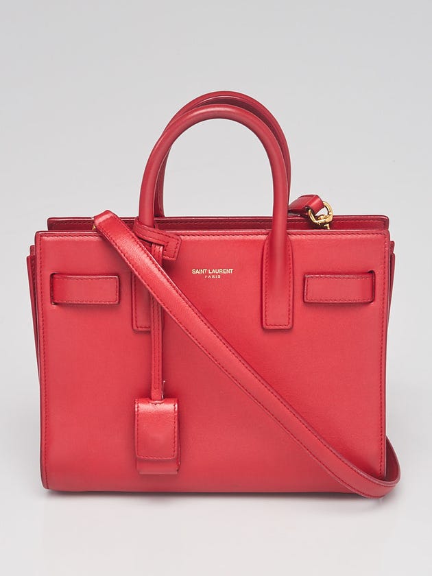 Yves Saint Laurent Red Calfskin Leather Nano Sac de Jour Bag