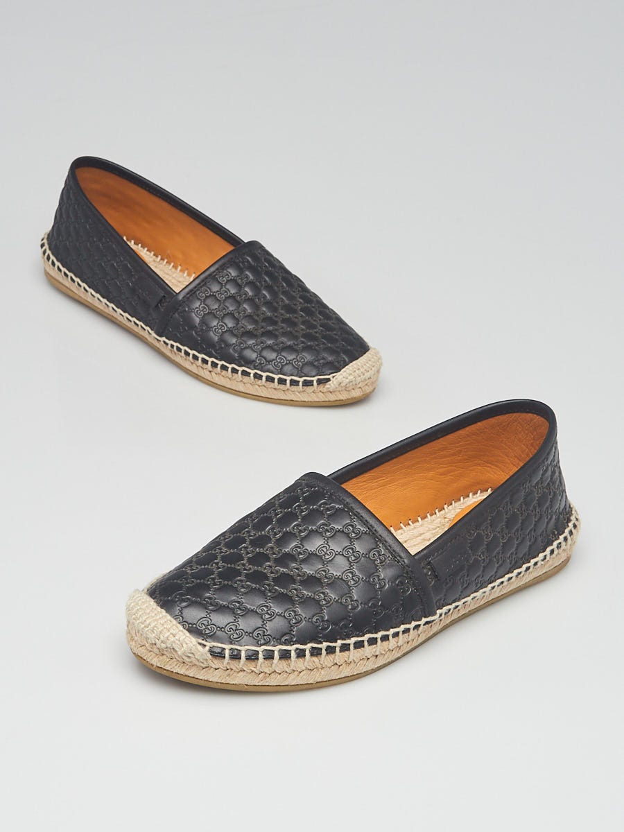 Gucci Black Micro-Guccissima Leather Espadrille Flats Size 6/36.5