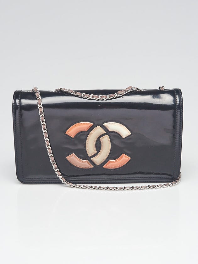 Chanel Black Patent Vinyl Lipstick Ligne Medium Flap Bag