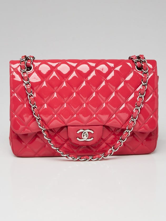Chanel Pink Quilted Patent Leather Classic Jumbo Double Flap Bag