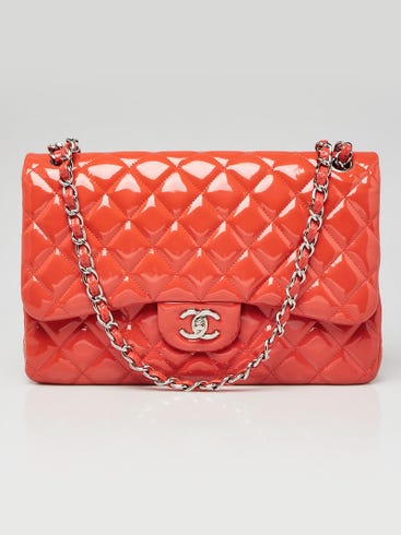 Chanel Pink Quilted Patent Leather Classic Jumbo Double Flap Bag