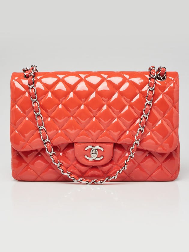 Chanel Pink Quilted Patent Leather Classic Jumbo Double Flap Bag
