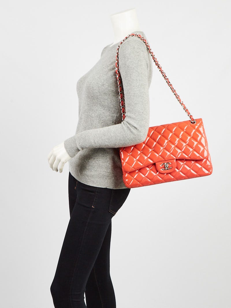 Chanel Pink Quilted Patent Leather Classic Jumbo Double Flap Bag	