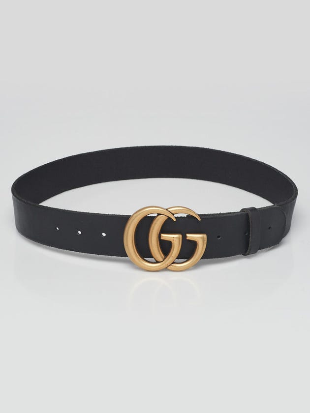 Gucci Black Distressed Leather Double G Belt Size 80/32