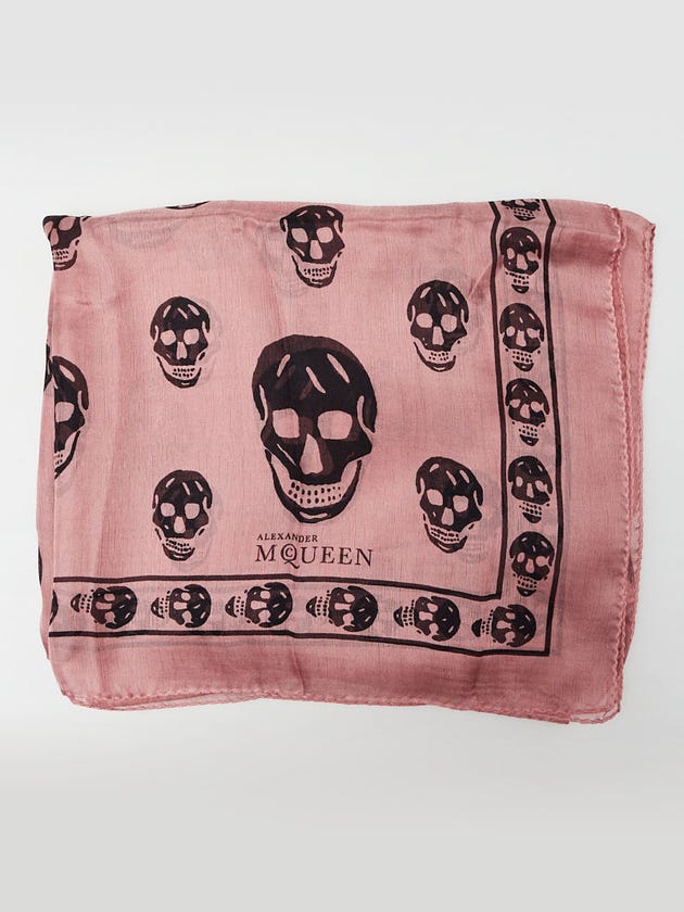 Alexander McQueen Pink/Black Silk Chiffon Classic Skull Scarf