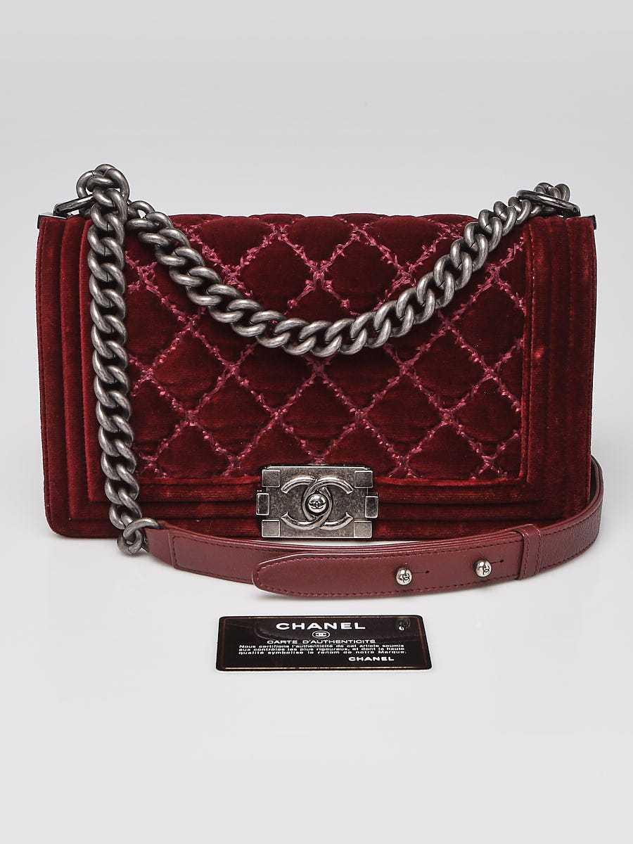 Chanel Oxblood Stitch Quilted Velvet Medium Boy Bag