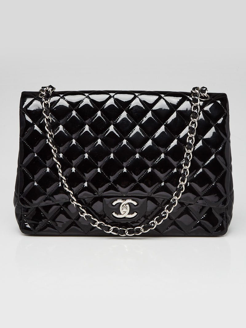 Chanel Black Quilted Patent Leather Classic Maxi Double Flap Bag ...