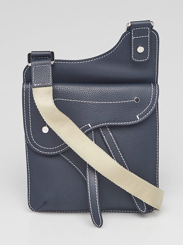 Christian Dior Blue Leather Saddle Pouch Crossbody Bag