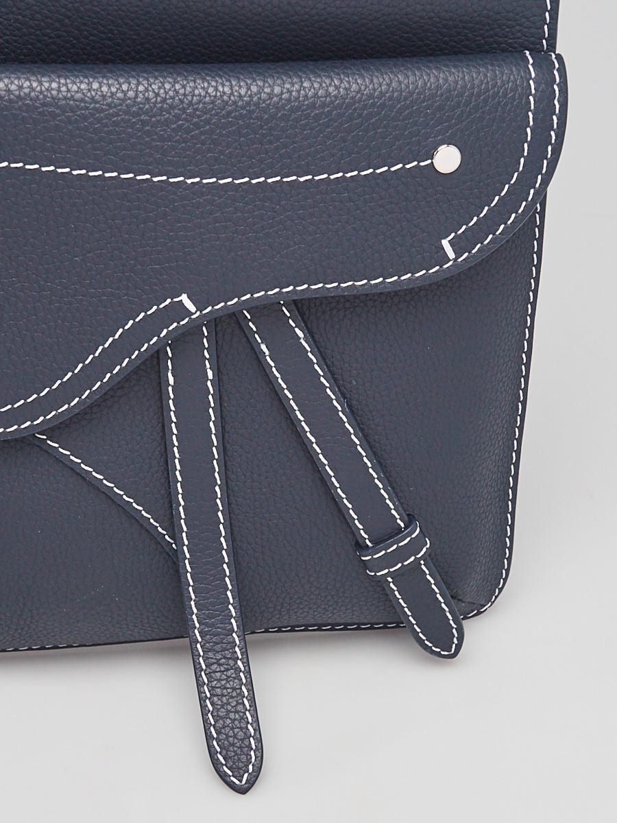 Dior x Kaws Pouch Saddle Navy Blue in Grained Calfskin with Silver