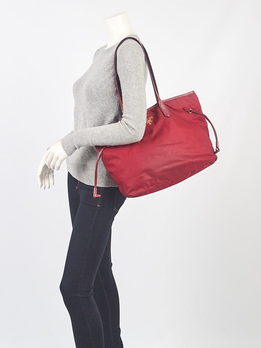 Prada Red Patent Saffiano Leather Thin Tote Bag - Yoogi's Closet