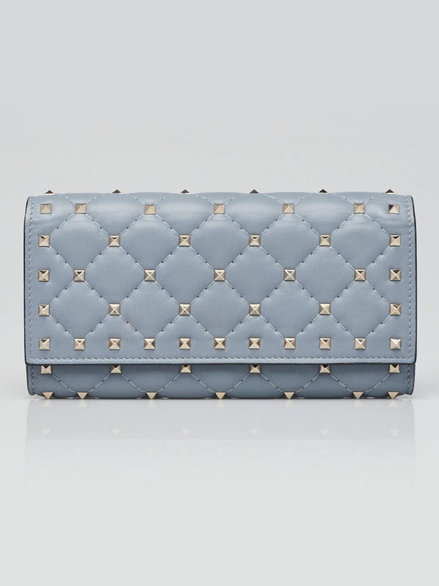 Valentino Light Blue Quilted Leather Rockstud Continental Flap Wallet