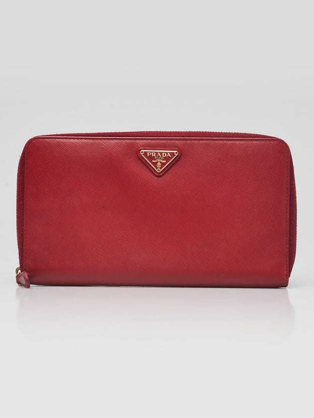 Prada Fuoco Saffiano Oro Leather Zip Wallet 1M1188