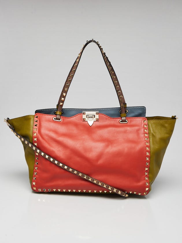 Valentino Multicolor Leather Rockstud Trapeze Medium Tote Bag
