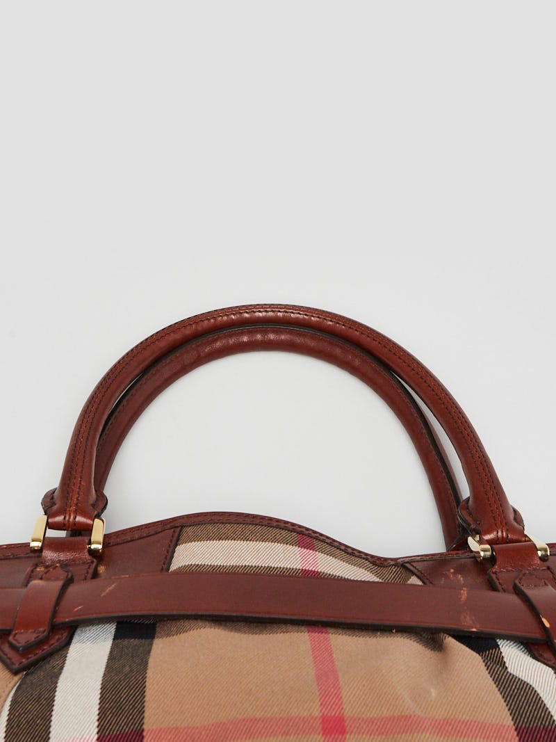 Burberry Brown/Beige Leather And Bridle House Check Canvas Lynher