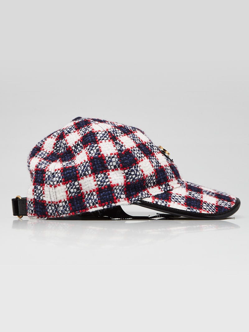 Gucci Red/White/Blue Wool Blend Tweed Claudia Baseball Hat  display picture 2