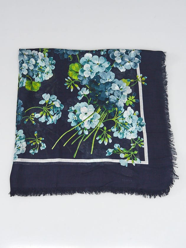 Gucci Blue Silk Modal Blooms Scarf