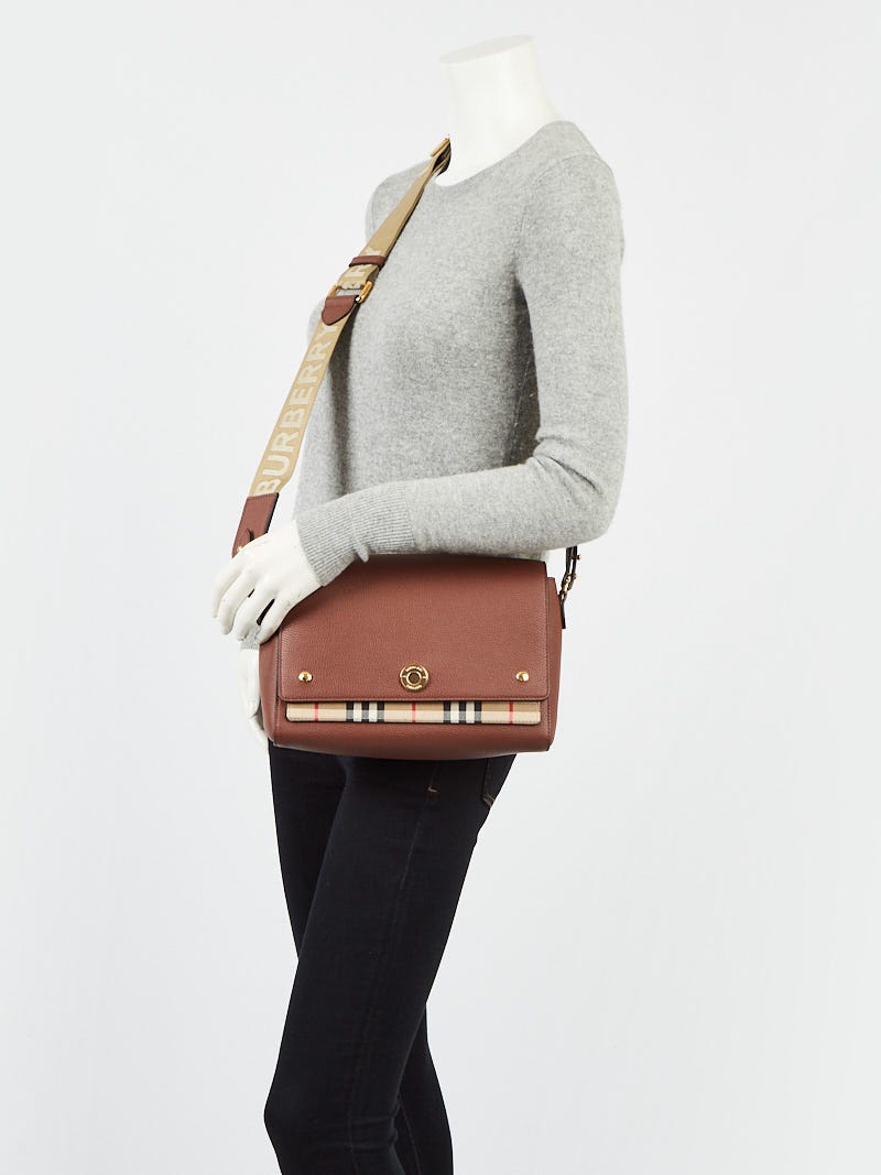 Burberry Tan Pebbled Leather and Vintage Check Note