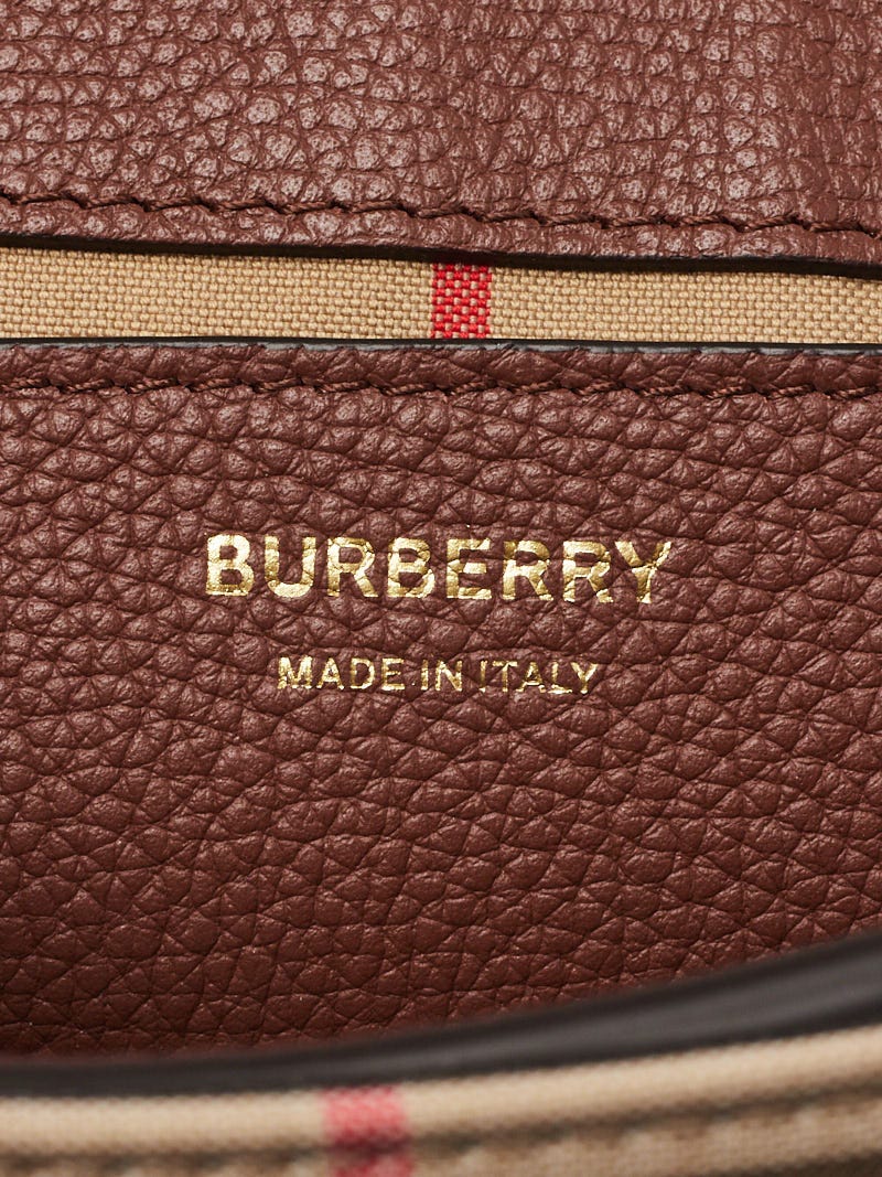 Burberry Tan Pebbled Leather and Vintage Check Note