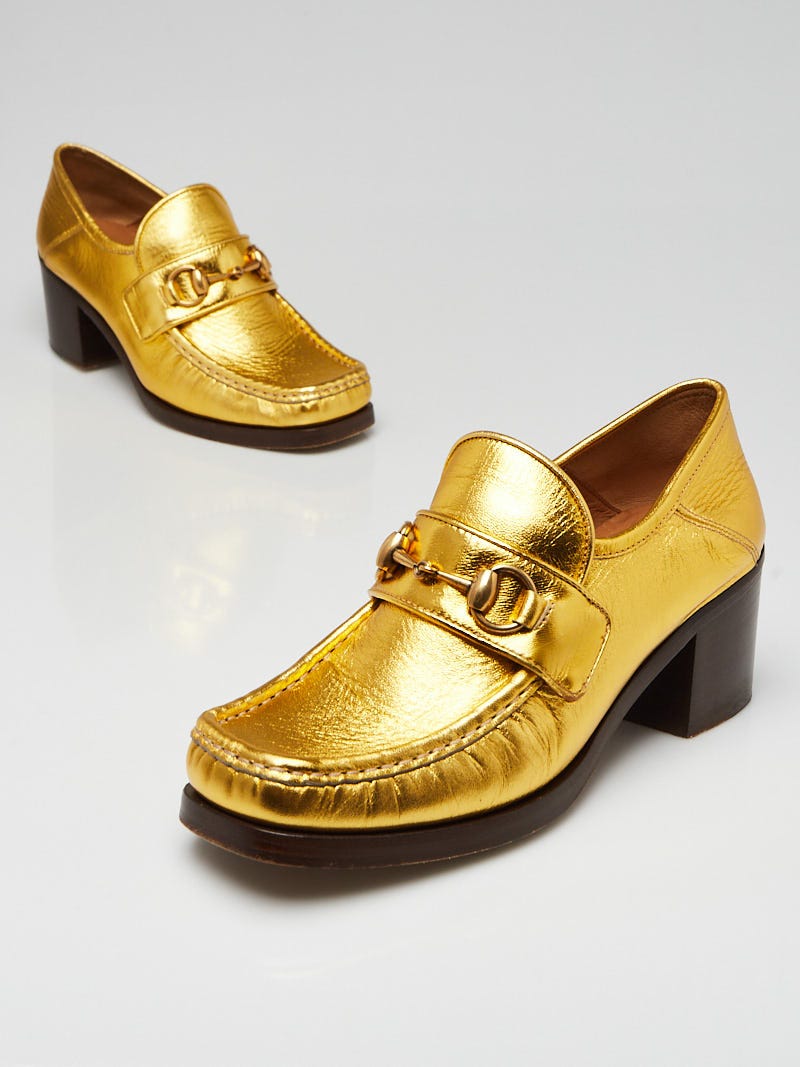 Gucci Metallic Gold Leather Horsebit Loafers Size 6.5/37