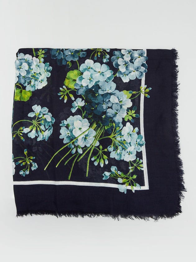 Gucci Blue Silk Modal Blooms Scarf