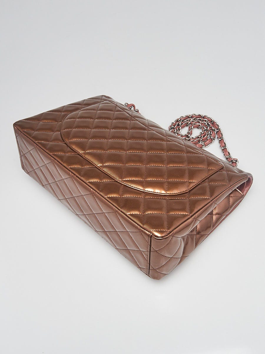 Chanel Patent Quilted Wallet On Chain WOC Brown Metallic Bronze CC
