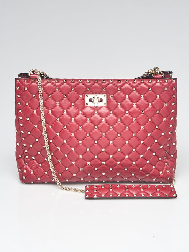 Valentino Red Quilted Leather Rockstud Tote Bag
