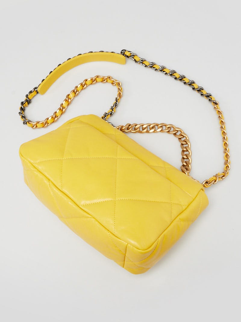 Chanel Yellow Quilted Goatskin Leather Chanel 19 Flap Bag