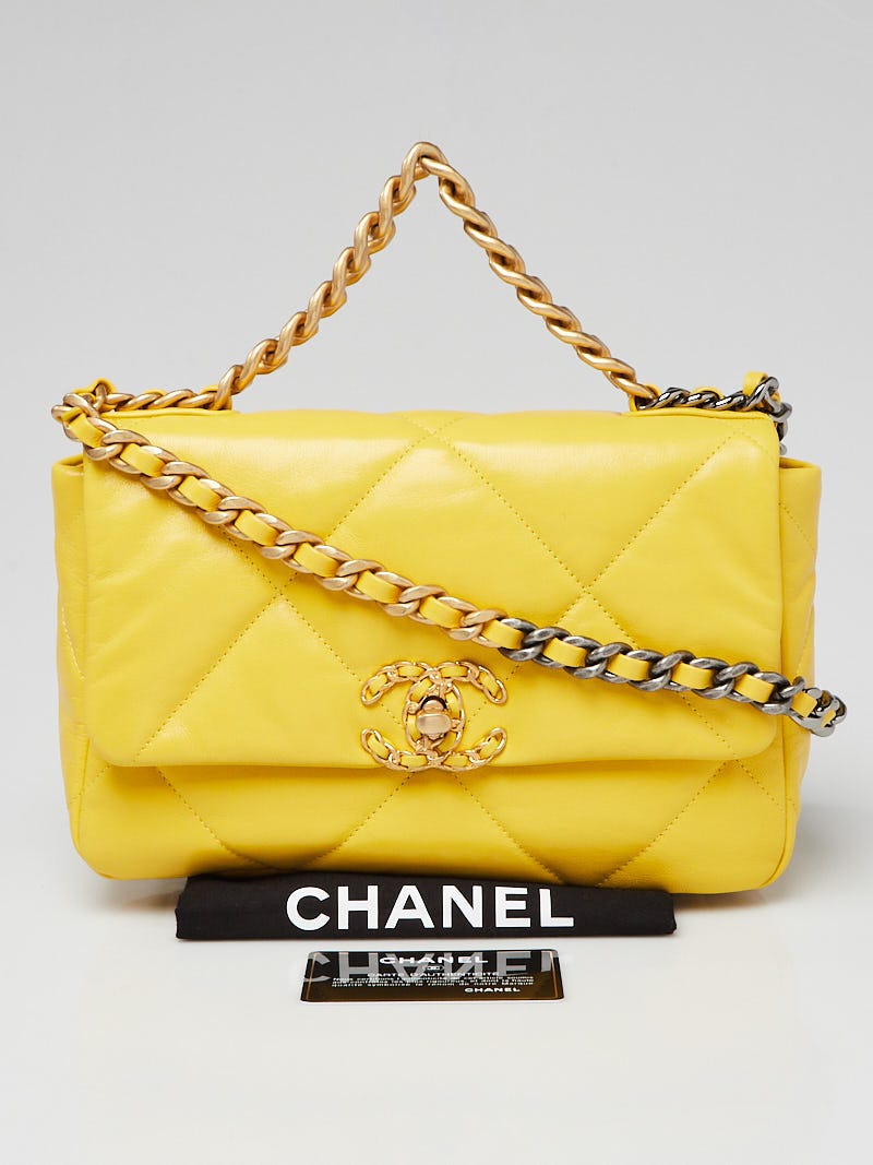 Chanel Yellow Quilted Goatskin Leather Chanel 19 Flap Bag - Yoogi's Closet