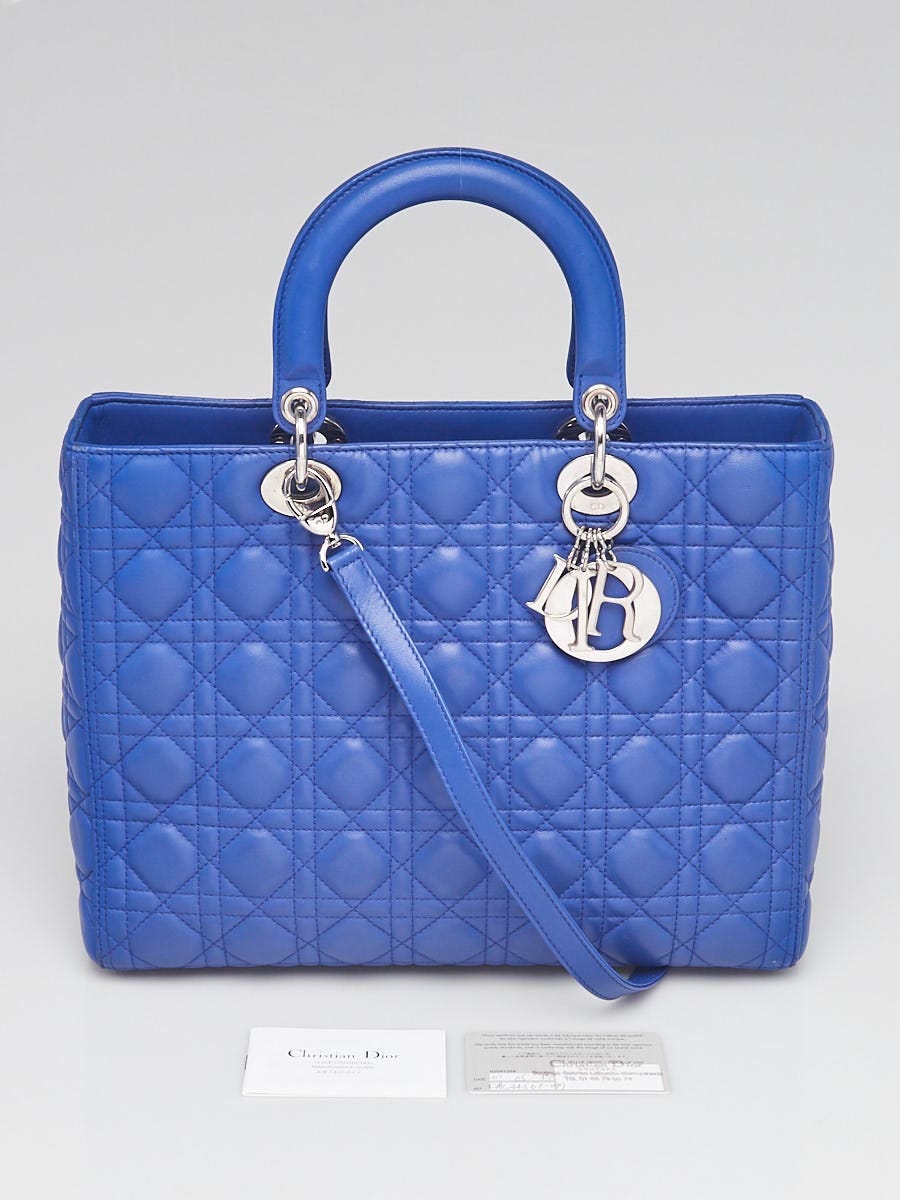 Christian Dior Blue Cannage Quilted Lambskin Leather Large Lady