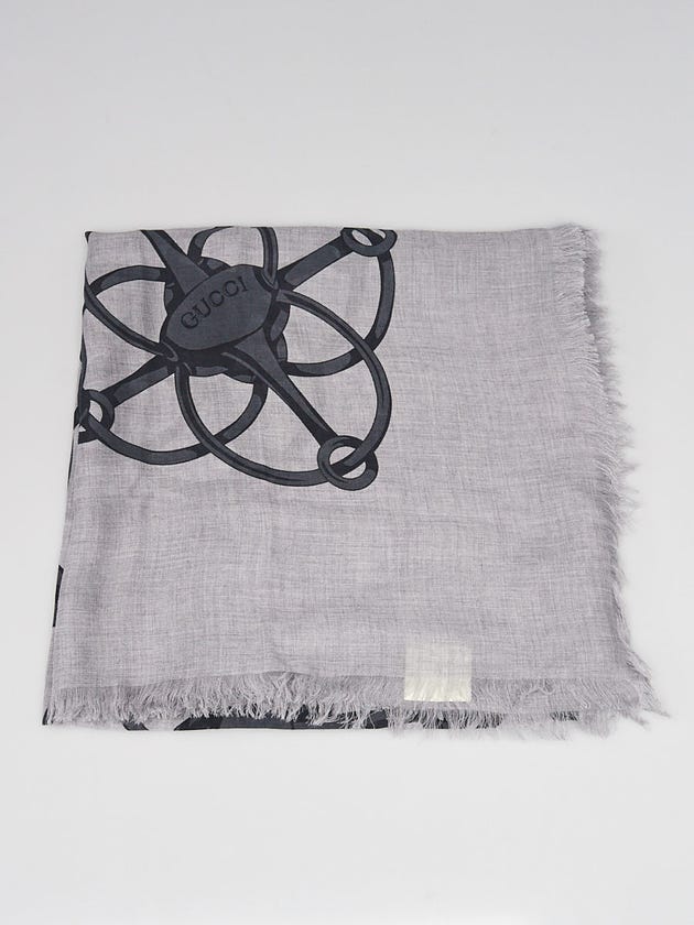 Gucci Grey/Black Modal/Wool Hildash Horsebit Square Scarf