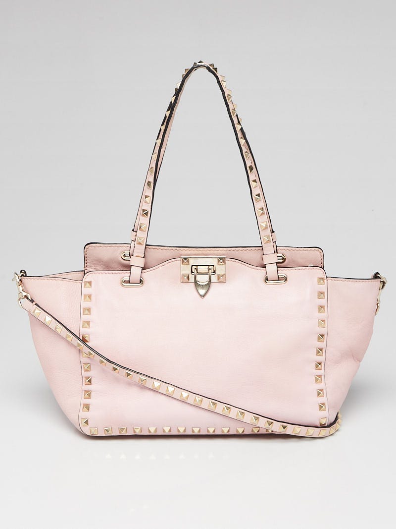 Valentino Pink Leather Small Rockstud Trapeze Tote