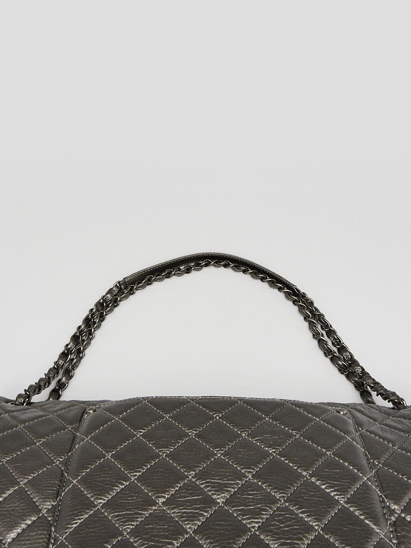 Chanel Charcoal Metallic Quilted Calfskin Leather Classic XXL Flap