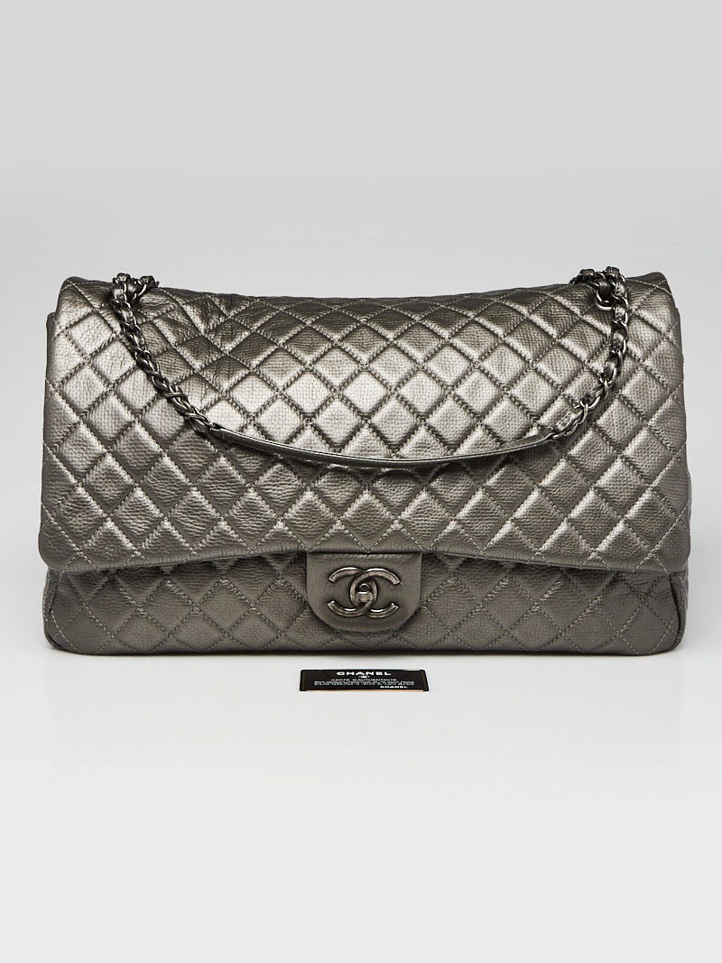 Chanel Charcoal Metallic Quilted Calfskin Leather Classic XXL Flap Bag -  Yoogi's Closet