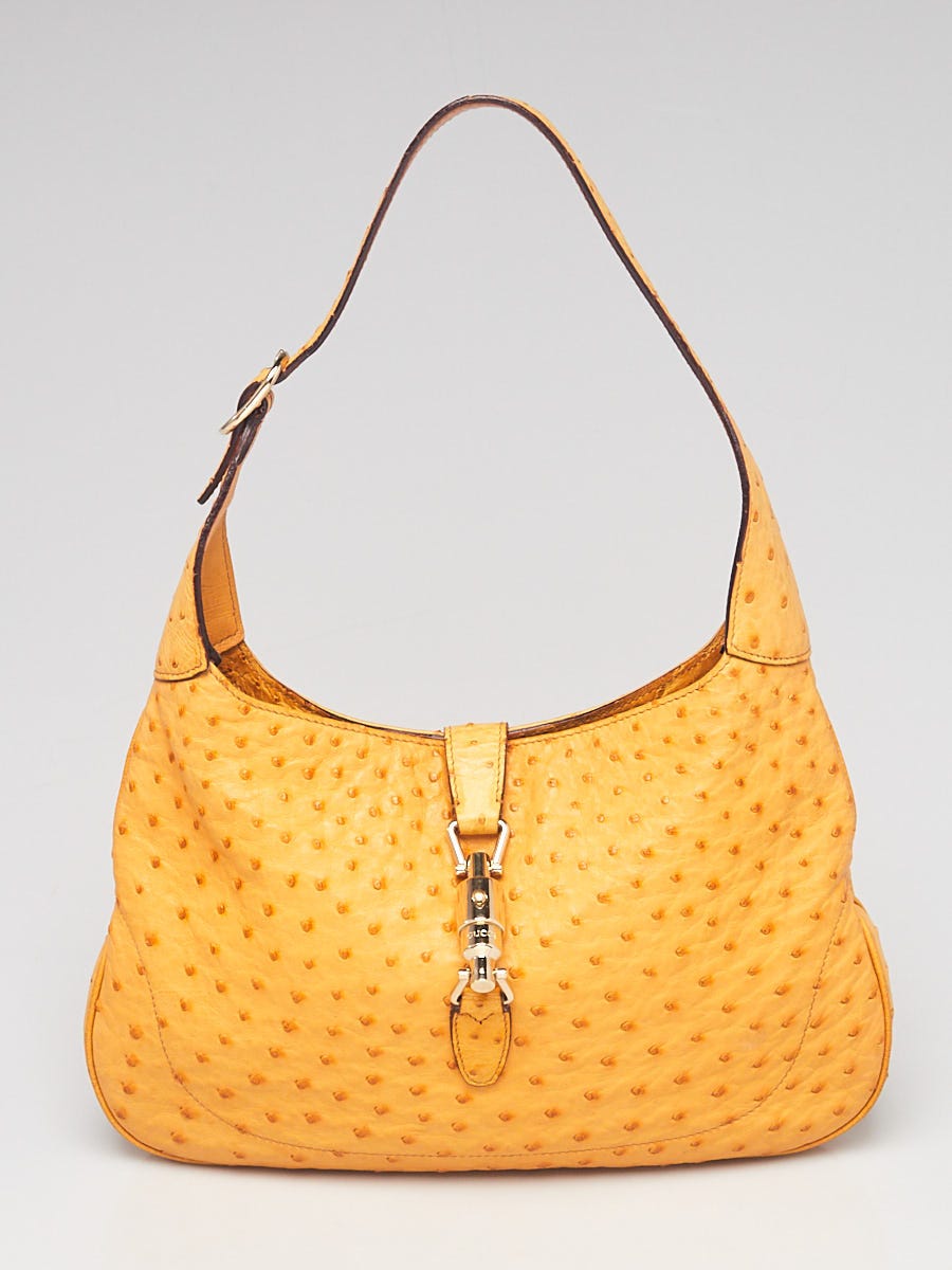 Gucci Yellow Ostrich Leather Jackie Small Hobo Bag - Yoogi's Closet