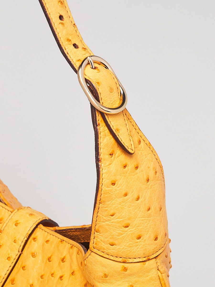 Prada Mustard Yellow Ostrich Leather Satchel Bag - Yoogi's Closet