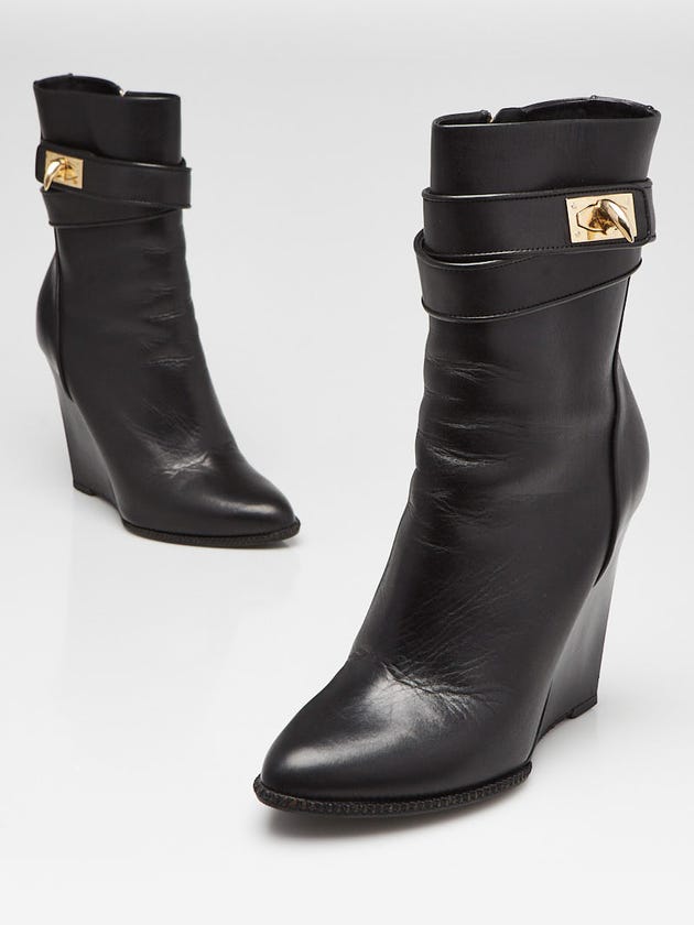 Givenchy Black Leather Shark-Lock Wedge Ankle Boots Size 6.5/37