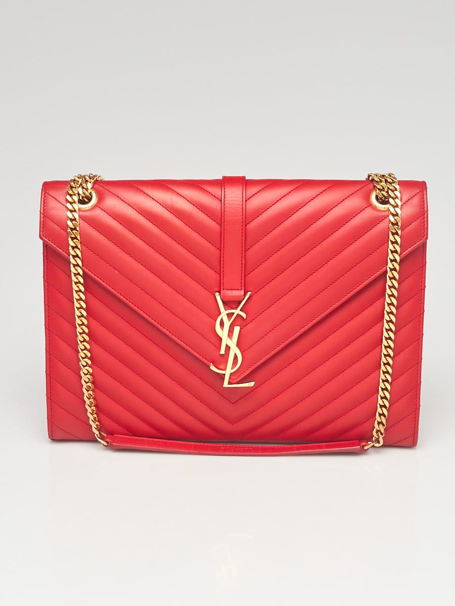 Saint Laurent Long Wallet YSL Monogram Large Flap Red Leather With BOX and  Pouch