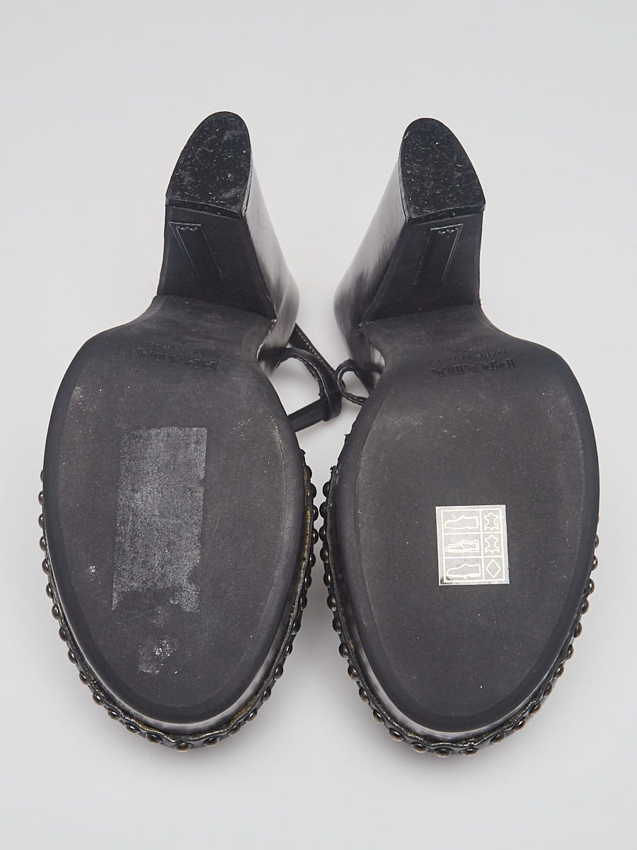 Prada Black Leather Platform Slingback Clog Heels Size 5.5/36