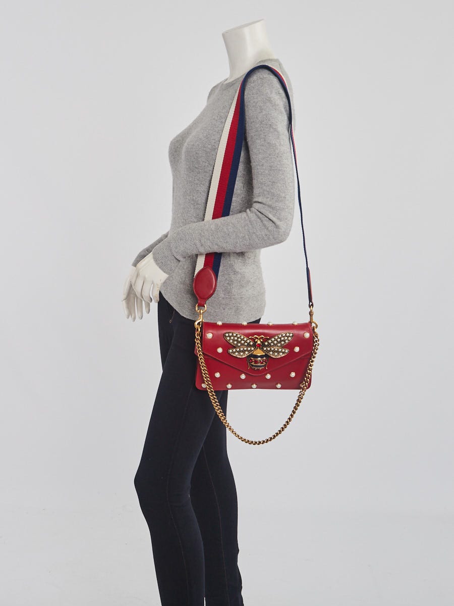 GUCCI Nappa Pearl Studded Mini Queen Margaret Broadway Shoulder Bag Black |  FASHIONPHILE