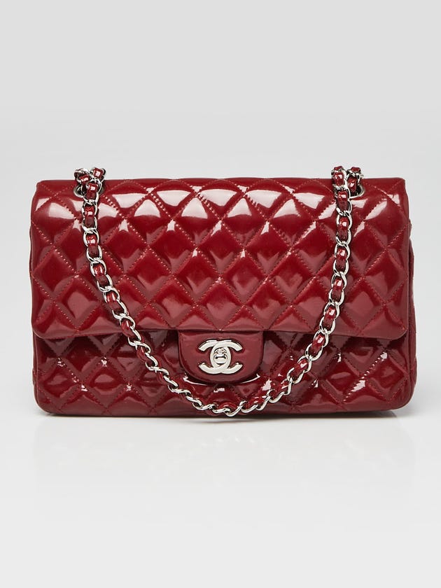 Chanel Red Quilted Patent Leather Classic Medium Double Flap Bag