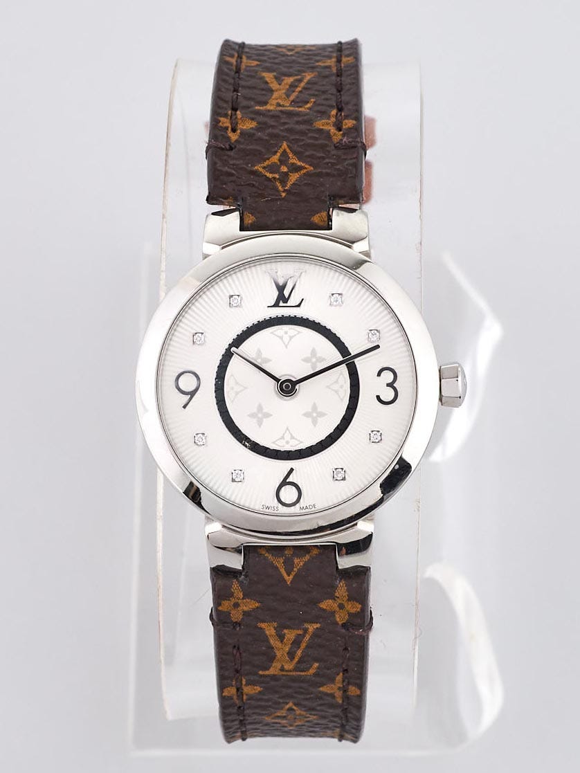 Louis Vuitton 28mm Stainless Steel and Monogram Canvas Tambour