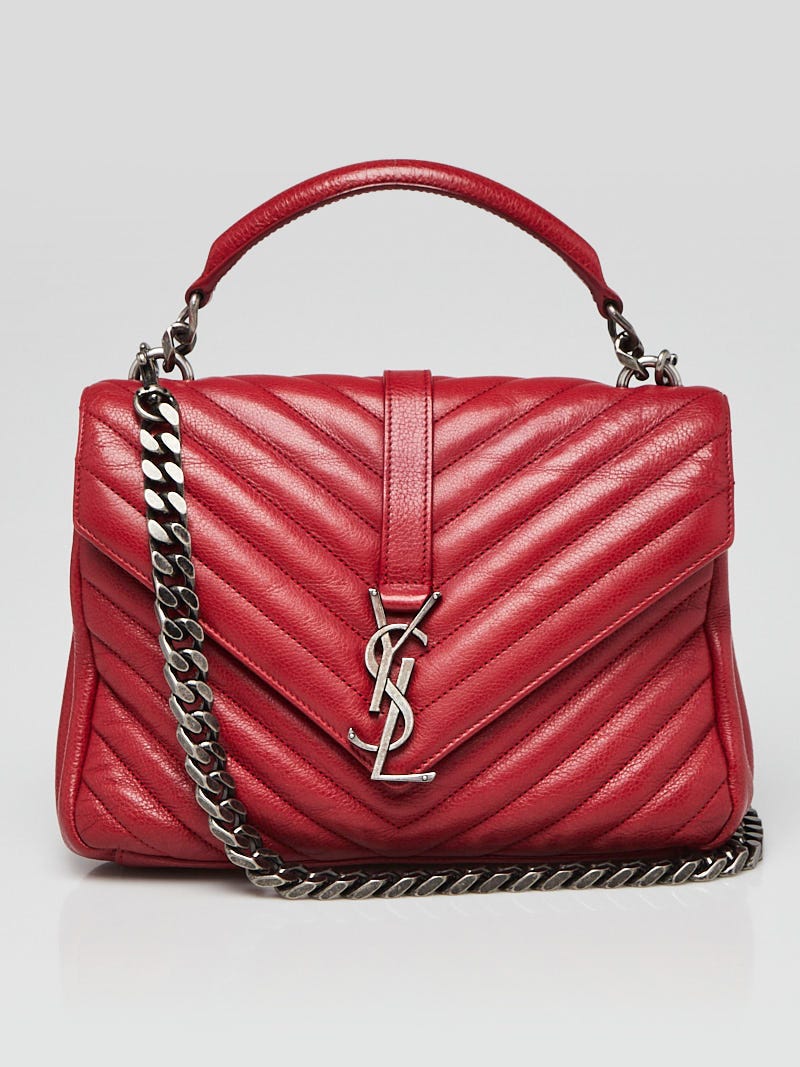 Yves Saint Laurent Red Chevron Quilted Leather Monogram Medium College Bag