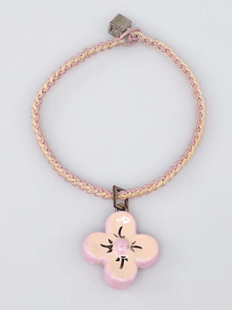 Louis Vuitton Pink Enamel Braided Rope Fleur Charm Bracelet - Yoogi's Closet