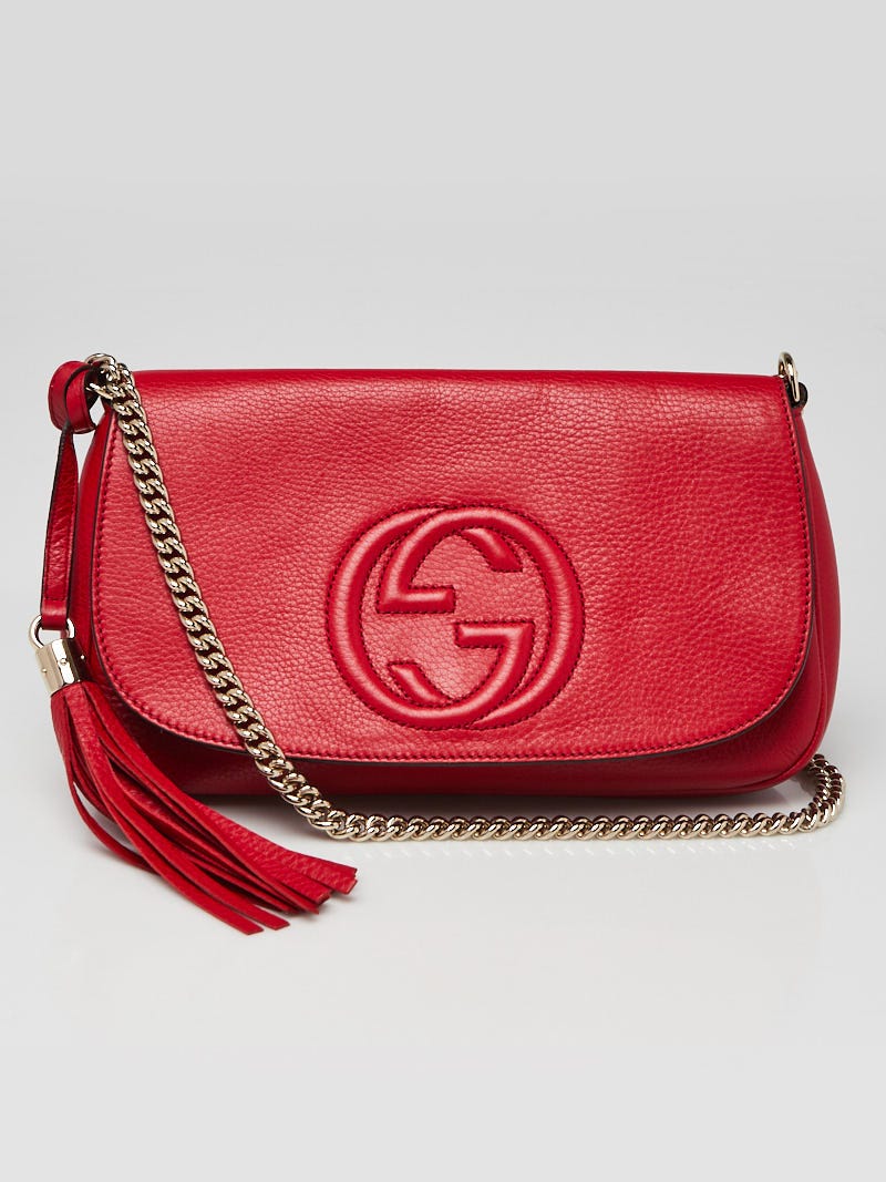 Authentic Gucci Red Leather Soho Crossbody Bag