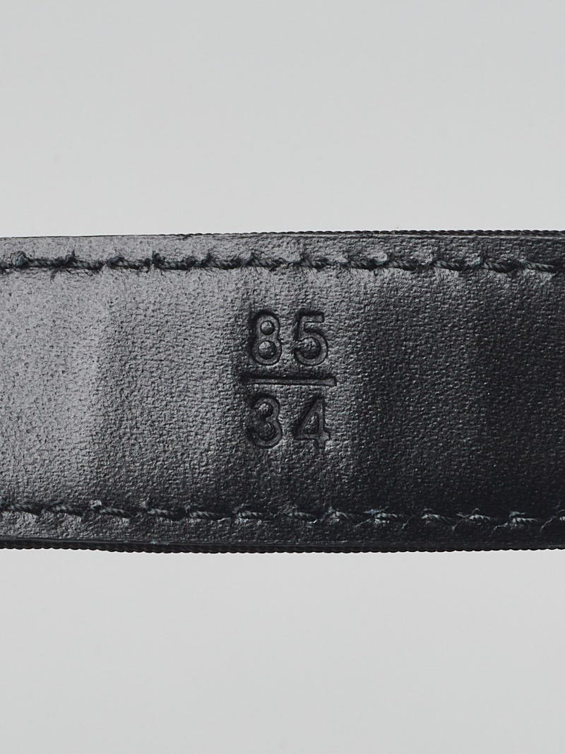 Chanel Black Calfskin Leather/Canvas Crystal Logo Belt Size 85/34