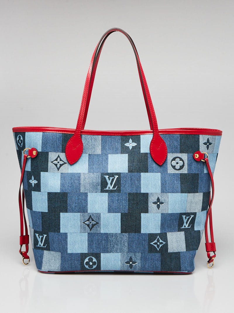 LOUIS VUITTON City Pouch Blue Denim Red Leather Checkered Monogram Clutch  Bag