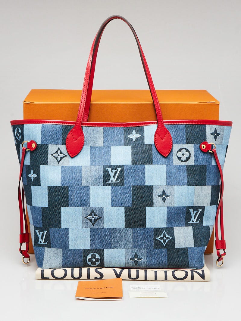 Louis Vuitton Blue Rouge Damier Monogram Denim Patchwork Neverfull MM NM  Bag w/o Accessories Pochette - Yoogi's Closet