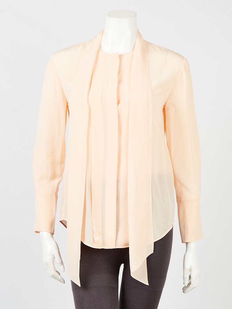 Chloe Sandy Pink Silk Tie Neck Blouse Size 6/36